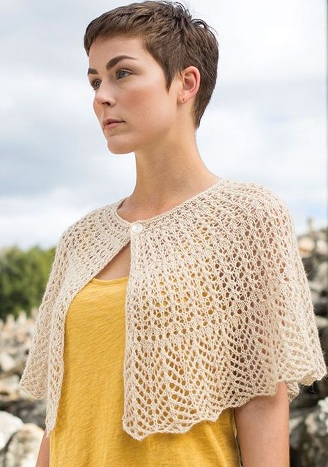 Free knitting pattern for Hantsuki lace shawl capelet