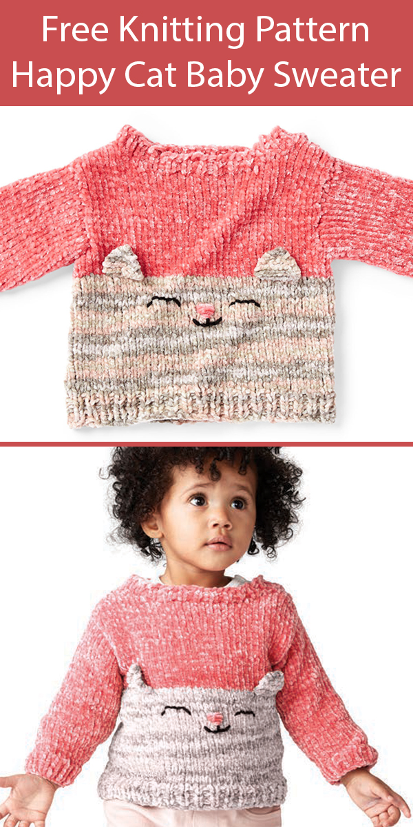 Free Knitting Pattern for Happy Cat Baby Sweater