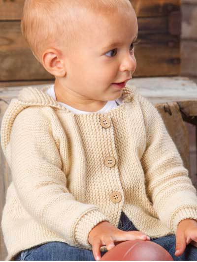 Knitting pattern for Happy Cheer hooded baby cardigan sweater