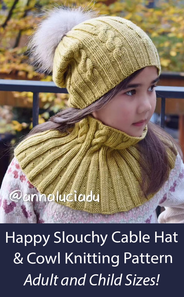 Happy Slouchy Cable Hat and Cowl Knitting Pattern