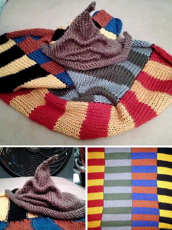 Free Knitting Pattern for Harry Potter Sorting Hat Hooded Baby Blanket