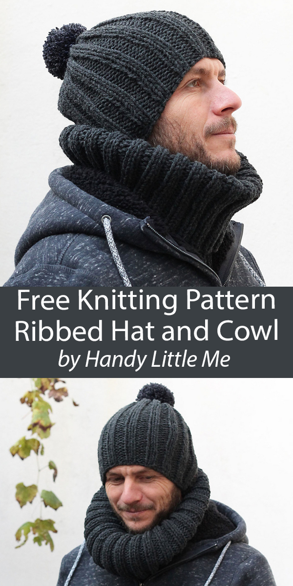Free Knitting Pattern Ribbed Cowl and Hat Set for Men