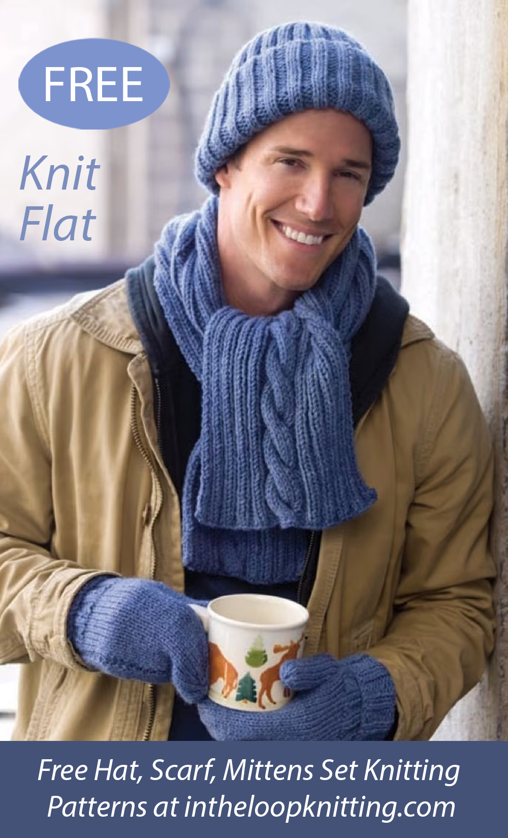 Free Ribbed Hat, Scarf, Mittens Set Knitting Pattern