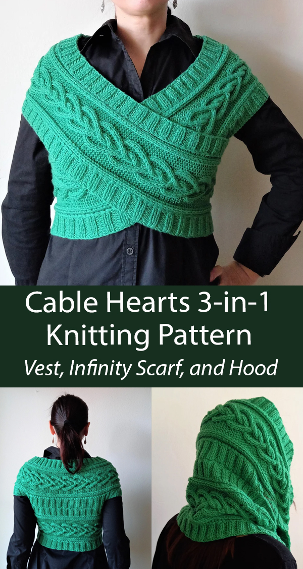 Vest Knitting Pattern Heart Cable Cowl, Vest, Hood