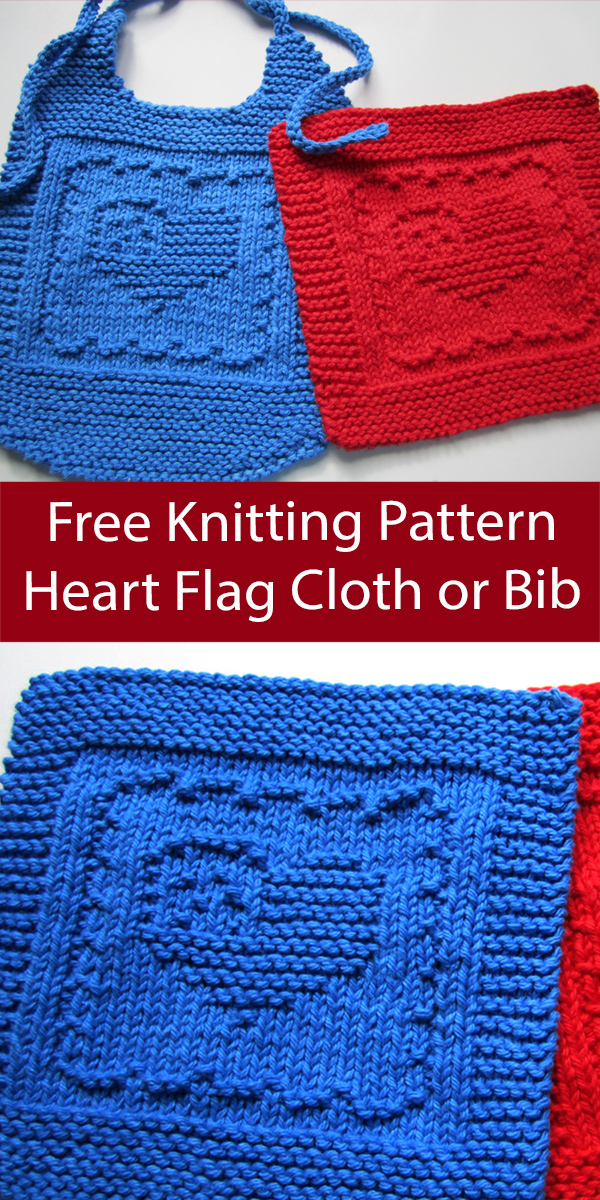 Free Knitting Pattern Heart Flag Dish Cloth or Baby Bib