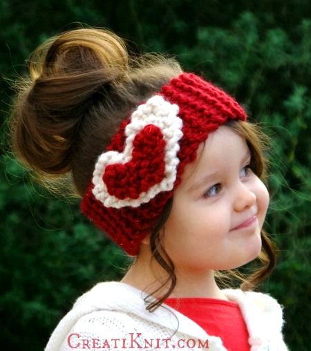 Free knitting pattern for Heart Headband with sizes from baby to adult
