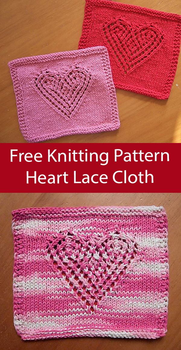 Free Dishcloth Knitting Pattern Heart Lace Cloth