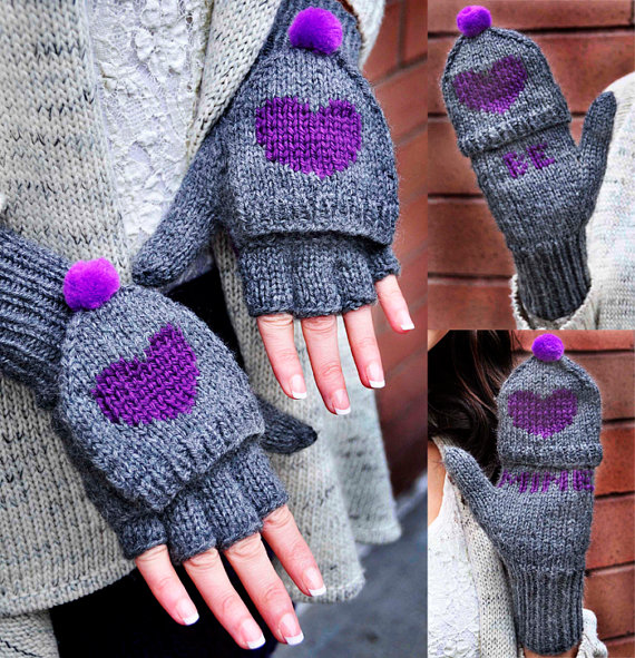Knitting pattern for Convertible Mittens with Hearts
