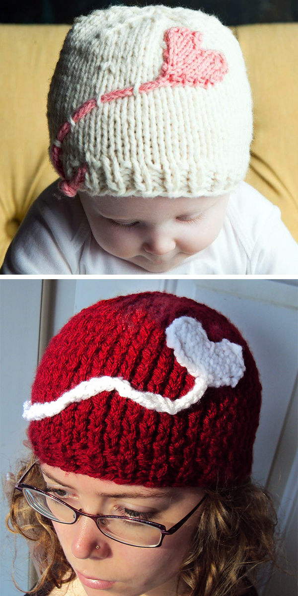 Free Knitting Pattern for Easy Heart on a String Hat