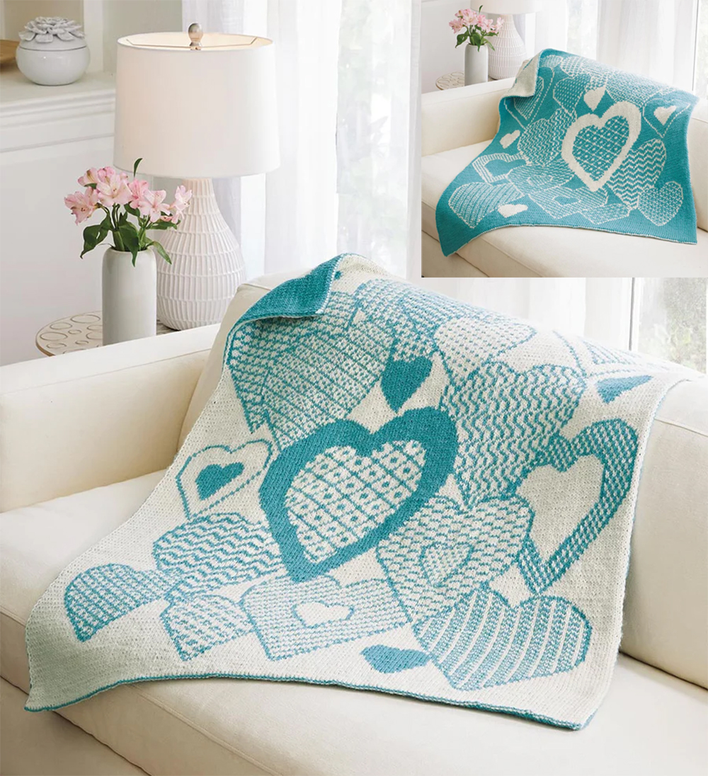 Hearts Aplenty Double Knit Baby Blanket Knitting Patterns