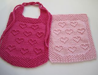 Hearts for Ruthie Free Baby Bib and Cloth Knitting Pattern