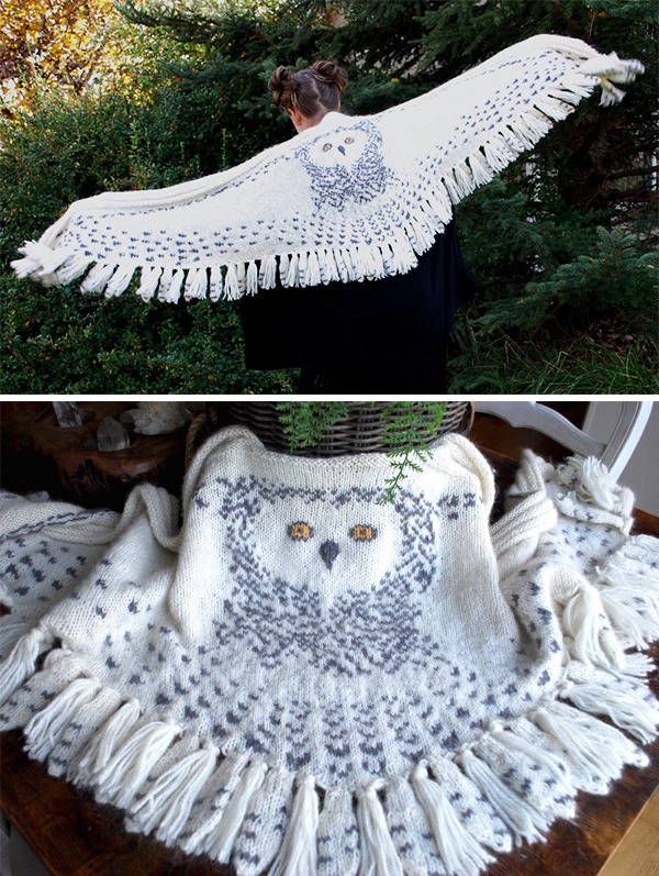 Knitting Pattern for Hedwig Owl Shawl