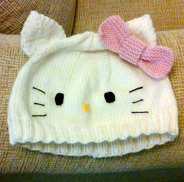 Free Knitting Pattern for Hello Kitty Baby Hat