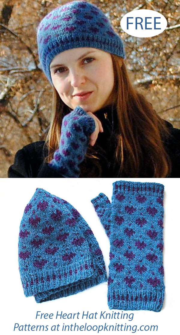 Free Little Hearts Hat and Mitts Knitting Pattern