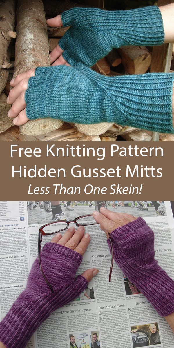 Free Mitts Knitting Pattern Hidden Gusset Fingerless Mitts One Skein