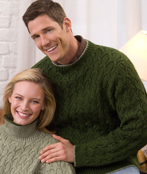 mens pullover sweater with cable sleeve pattern