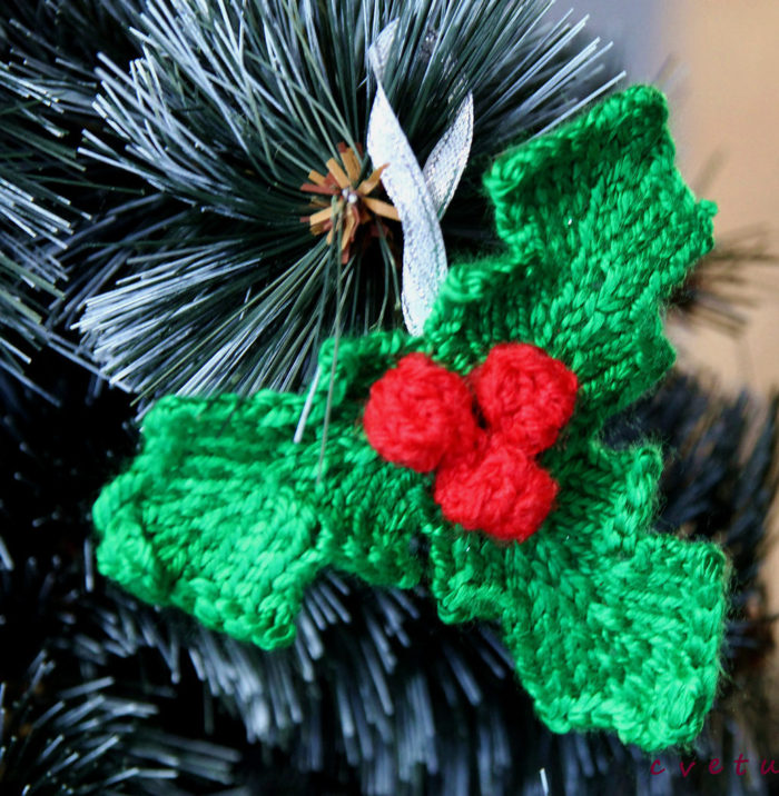 Free Knitting Pattern for Holly Ornament