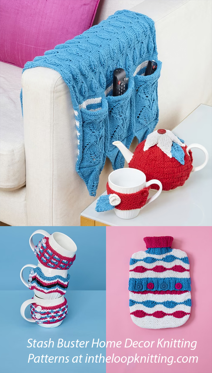 Couch Caddy, Tea and Mug Cozies, Dish Cloths, Hot Water Bottle Knitting Pattern Set