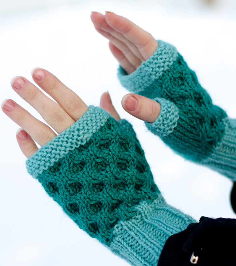 Free Knitting Pattern for Honeycomb Cable Fingerless Mitts