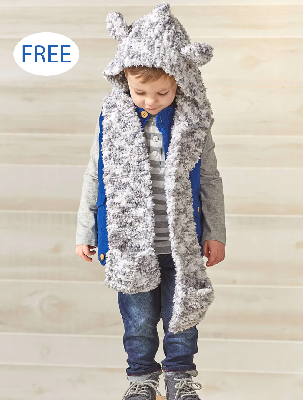 Free Hooded Bear Scarf With Pockets Knitting Pattern