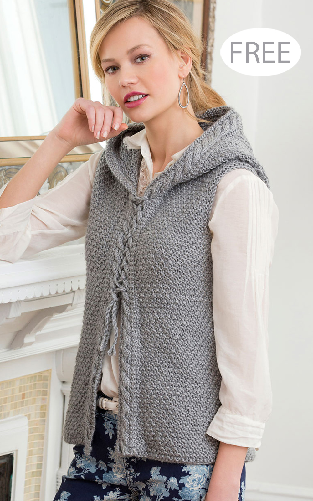 Free Knitting Pattern for Hooded Cable Vest