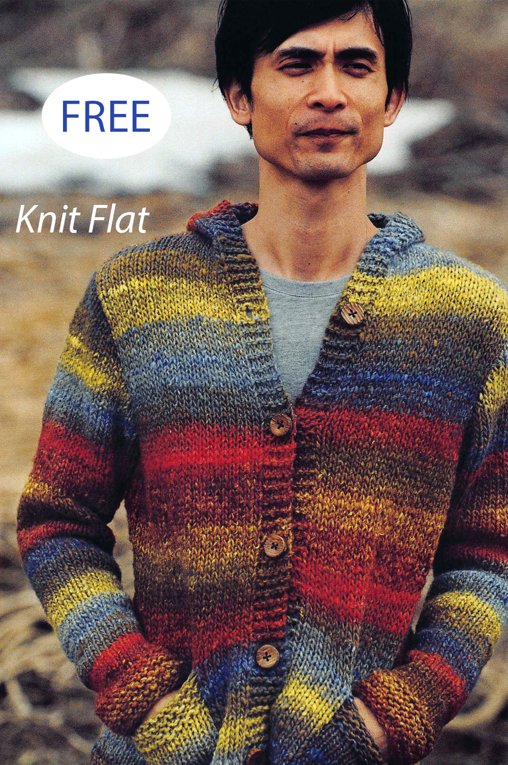 Free Hooded Jacket in Noro Iro Y896 Men’s Cardigan Knitting Pattern