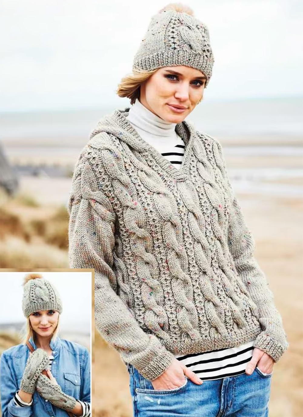 Hooded Sweater, Mittens and Hat  Knitting Pattern