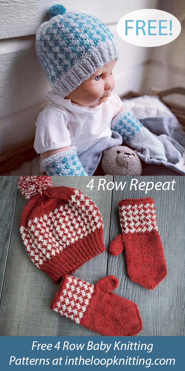 Free Baby Knitting Pattern Houndstooth Baby Hat and Mittens