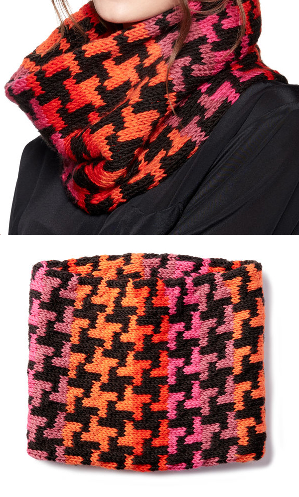 Free Knitting Pattern for  8-Stitch Repeat Houndstooth Cowl
