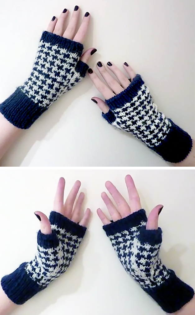 Free Knitting Pattern for Houndstooth Handwarmers