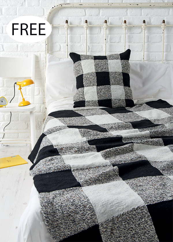 Free Check Mate Blanket and Cushion Knitting Pattern Set