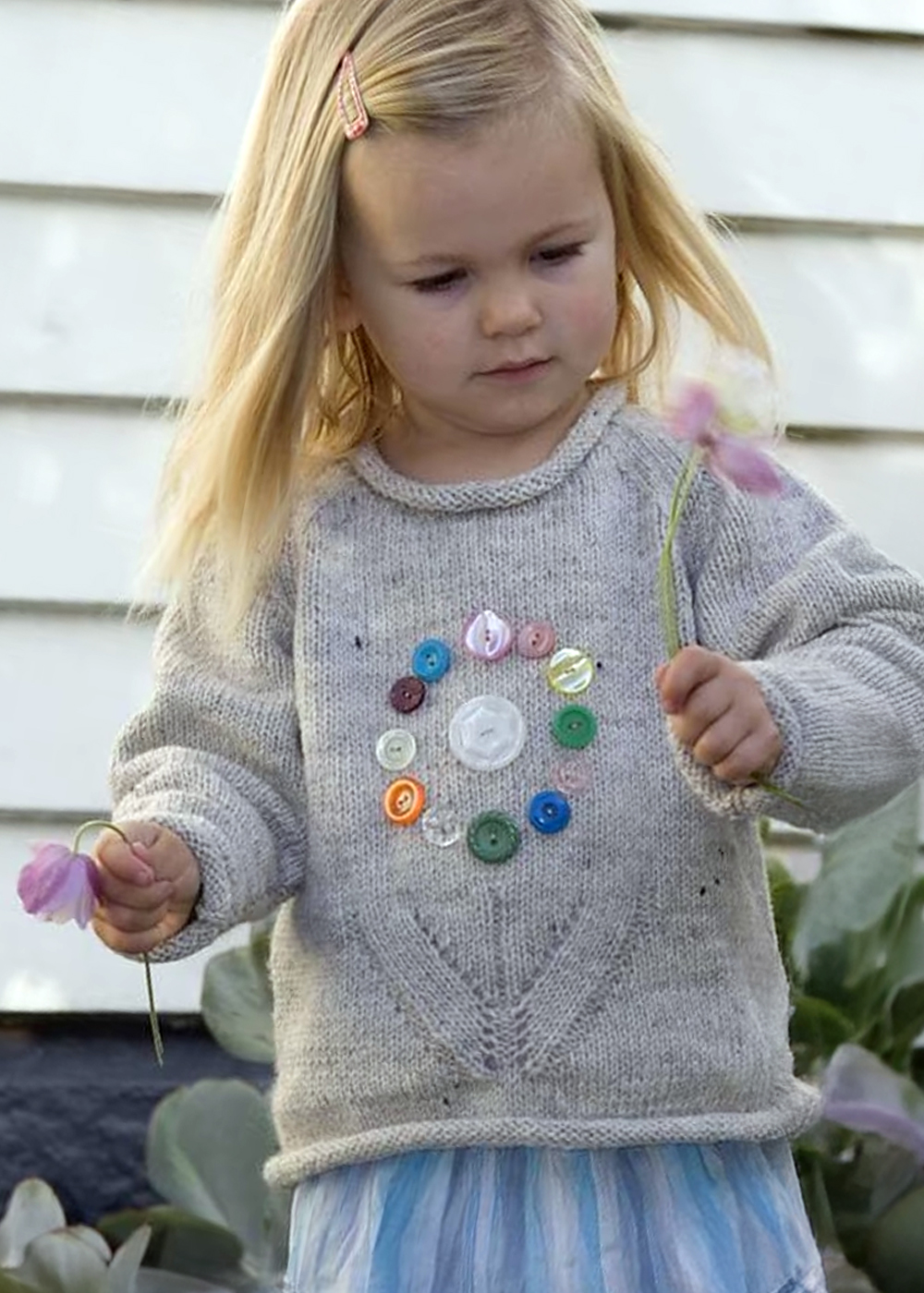 Button Flower Sweater Knitting Pattern