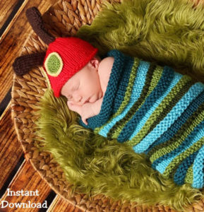 Knitting Pattern for Caterpillar Baby Cocoon and Hat