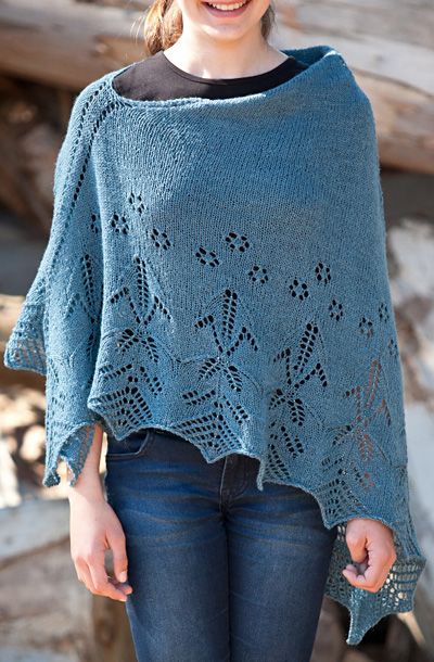 Hybrid Vigour Poncho free knitting pattern for asymmetric lace poncho with option beads AND more free poncho knitting patterns at https://intheloopknitting.com/poncho-knitting-patterns/