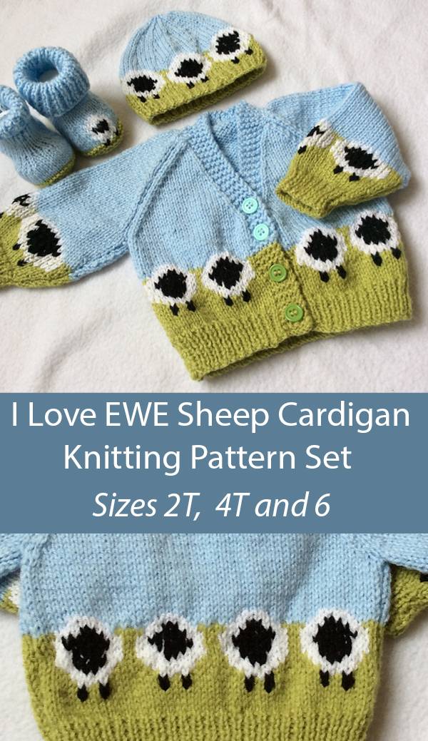 Baby Knitting Pattern I Love EWE Sheep Cardigan, Hat, Bootees Set