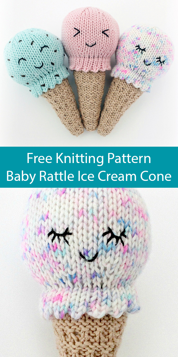 Free Knitting Pattern for Ice Cream Cone Baby Rattle