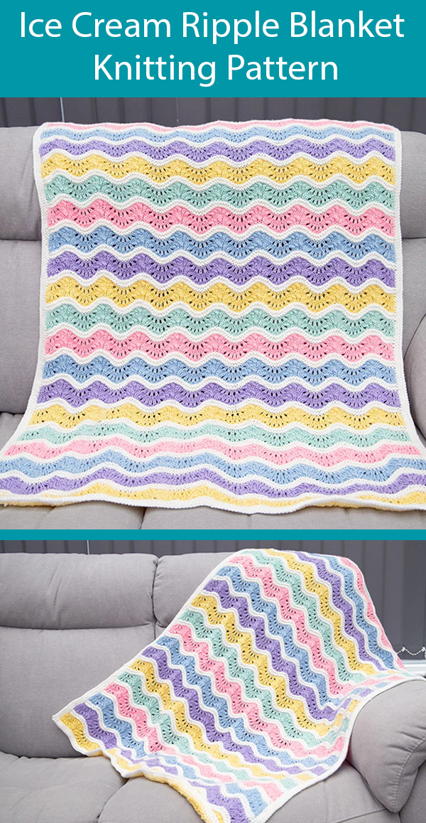 Knitting Pattern for Ice Cream Ripple Blanket Baby Blanket