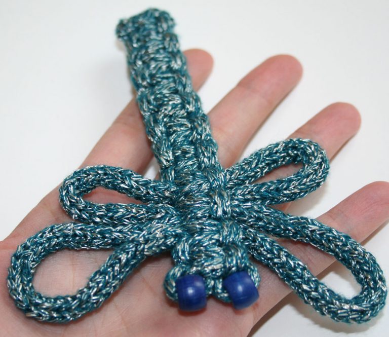 Free Knitting Pattern for Knotted I-Cord Dragonfly