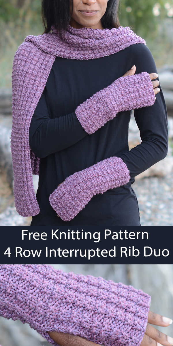Free Scarf and Mitts Knitting Pattern Interrupted Rib Duo