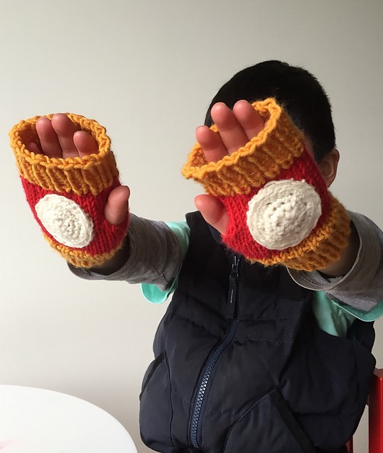 Free knitting pattern for Iron Man Mitts