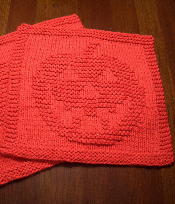 Free Knitting Pattern for Easy Jack O Lantern Cloth