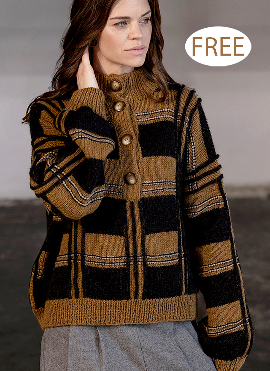 Free Sweater Knitting Pattern Jackie Plaid Sweater