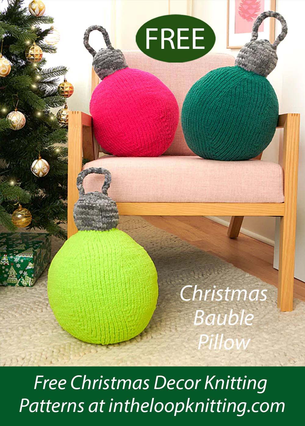 Free Christmas Jolly Bauble Pillow Knitting Pattern
