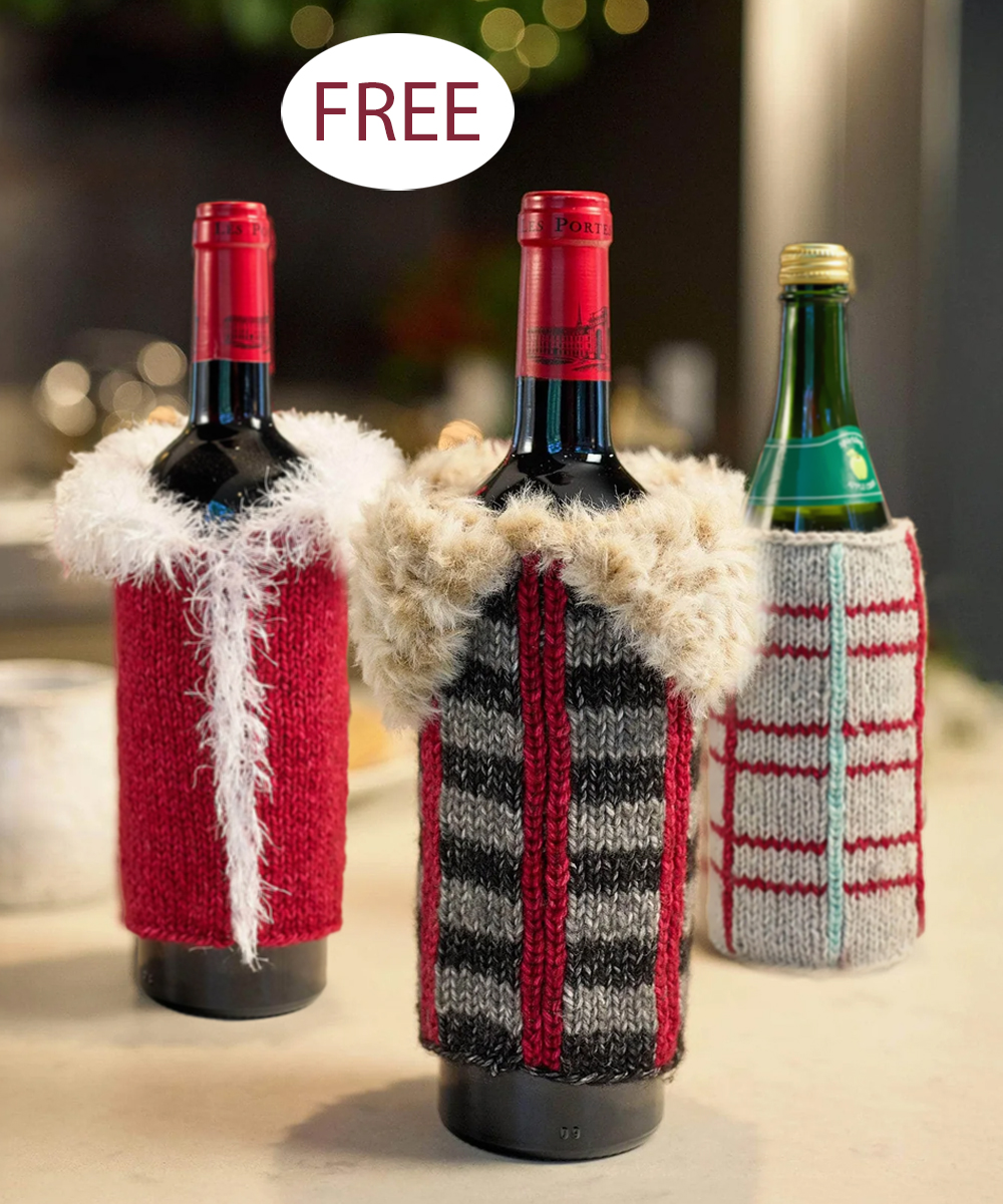 Free Christmas Jolly Good Bottle Sweaters Knitting Pattern Gift Wrap