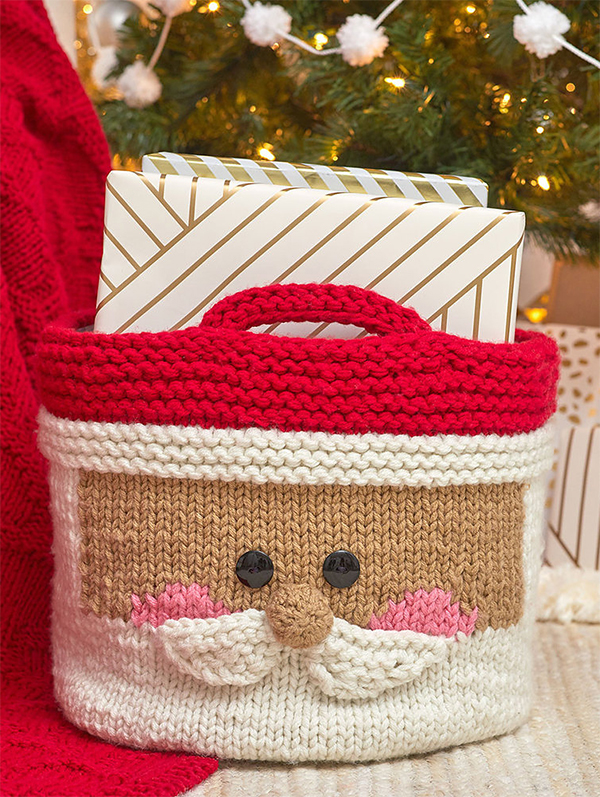 Free Knitting Pattern for Jolly Santa Basket