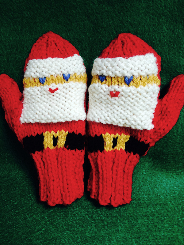 Free Knitting Pattern for Jolly Santa Mittens