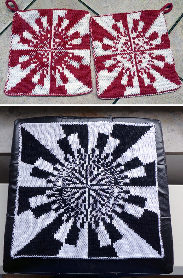 Free Knitting Pattern for Julia Fatou Fractal Potholder or Pillow Cover