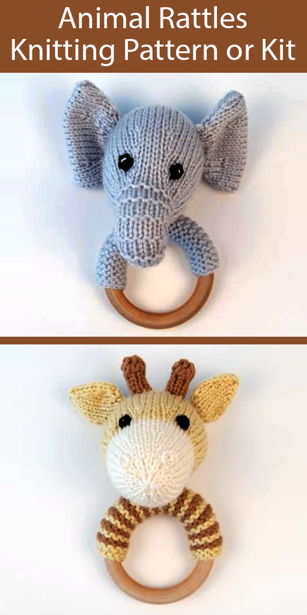 Elephant and Giraffe Baby Rattles Knitting Pattern for $1 