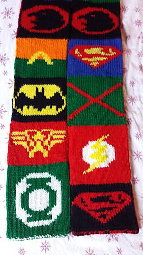 Justice League Scarf Free Knitting Pattern and more free fun scarf knitting patterns
