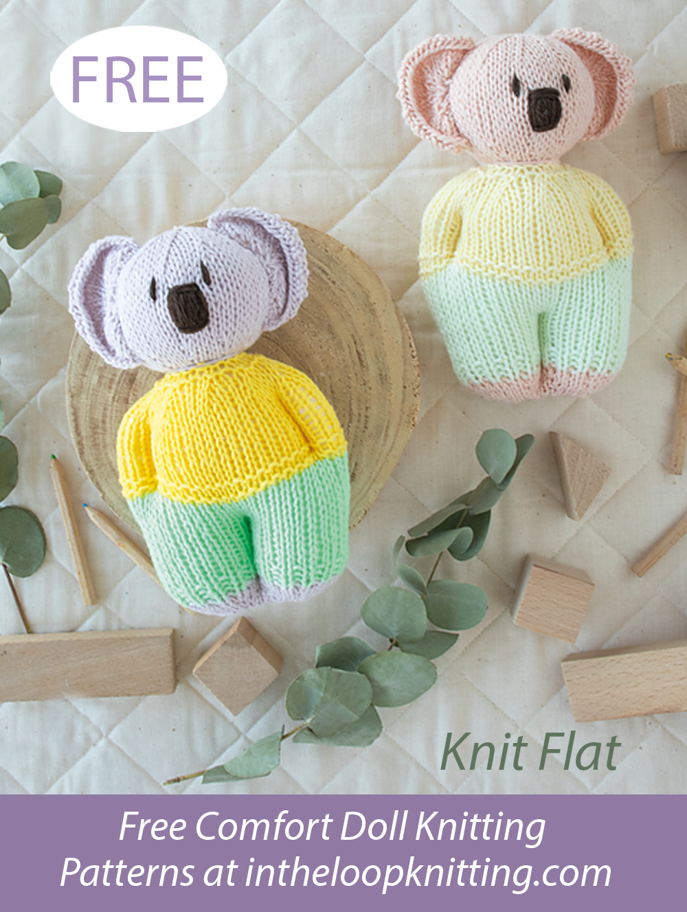 Free Kate and Kobe Koala Knitting Pattern Comfort Dolls